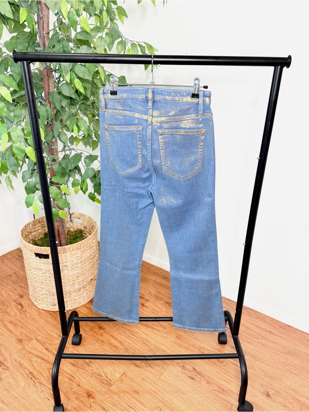 FRAME Le Crop Mini Boot Jeans Women’s Size 26 Light Wash Gold Hologram Metallic - Picture 9 of 13